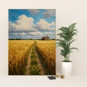 Golden Wheat Fields Under Beautiful Sky Framed Wall Art