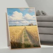 Golden Wheat Fields Under Beautiful Sky Framed Wall Art
