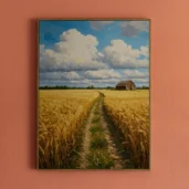 Golden Wheat Fields Under Beautiful Sky Framed Wall Art