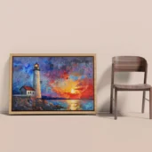 Beautiful Sunset At Lighthouse Framed Canvas Wall Art