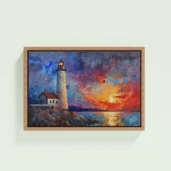 Beautiful Sunset At Lighthouse Framed Canvas Wall Art