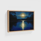 Moon Reflection Over Lake Framed Canvas Wall Art