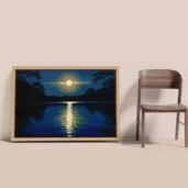 Moon Reflection Over Lake Framed Canvas Wall Art