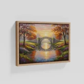 Old Stone Bridge Over River Framed Canvas Wall Art