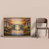 Old Stone Bridge Over River Framed Canvas Wall Art