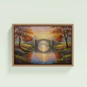 Old Stone Bridge Over River Framed Canvas Wall Art