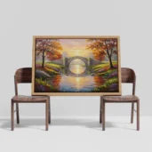 Old Stone Bridge Over River Framed Canvas Wall Art