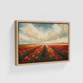 Red Tulips Field Framed Canvas Wall Art