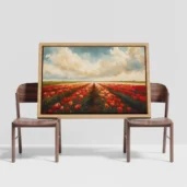 Red Tulips Field Framed Canvas Wall Art