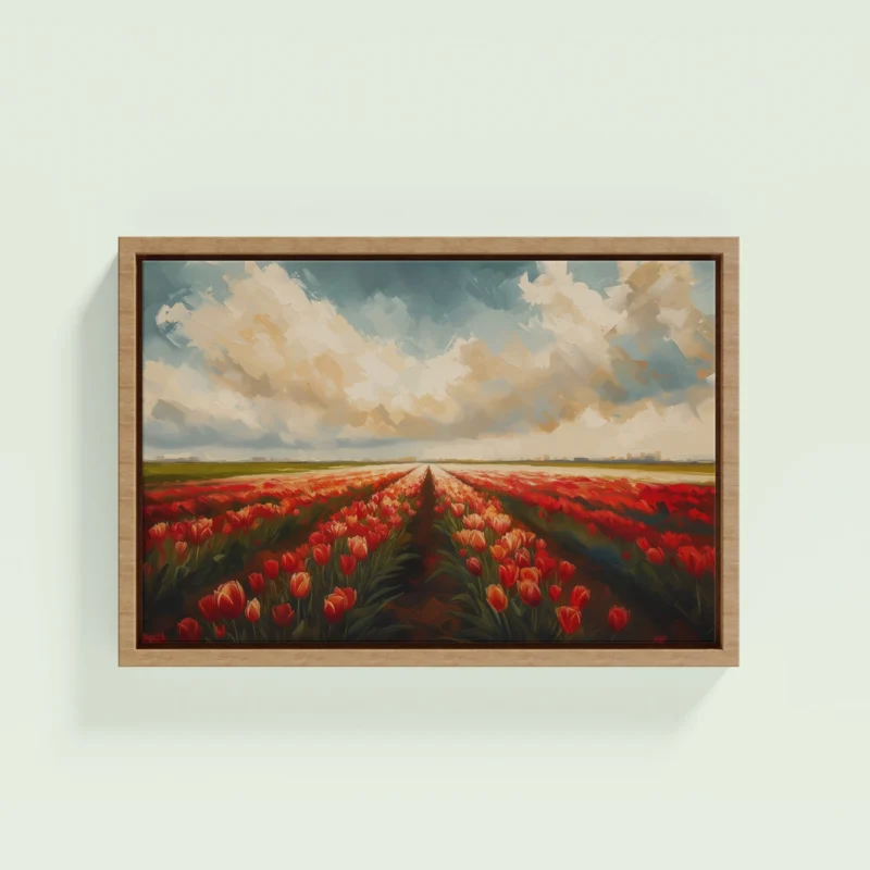 Red Tulips Field Framed Canvas Wall Art