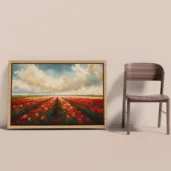 Red Tulips Field Framed Canvas Wall Art