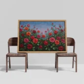 Roses Under Night Sky Framed Canvas Wall Art