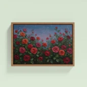 Roses Under Night Sky Framed Canvas Wall Art