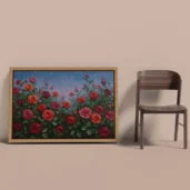 Roses Under Night Sky Framed Canvas Wall Art