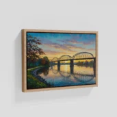 Vintage Steel Bridge Over River Framed Canvas Wall Art
