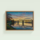 Vintage Steel Bridge Over River Framed Canvas Wall Art