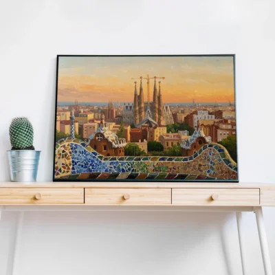 Barcelona with Sagrada Família – Spanish Cityscape Digital Wall Art, Horizontal Printable Poster, Travel Architecture Decor, Instant Download
