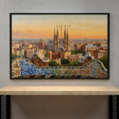 Barcelona with Sagrada Família – Spanish Cityscape Digital Wall Art, Horizontal Printable Poster, Travel Architecture Decor, Instant Download