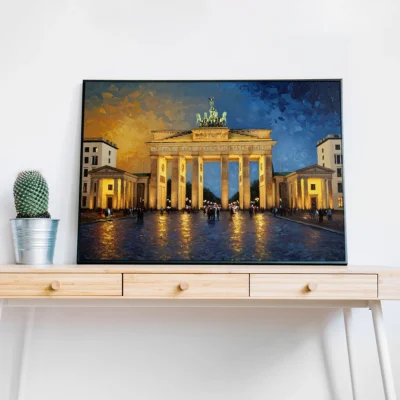 Berlin with Brandenburg Gate at Night – European Cityscape Digital Wall Art, Horizontal Printable Poster, Berlin Travel Decor, Instant Download