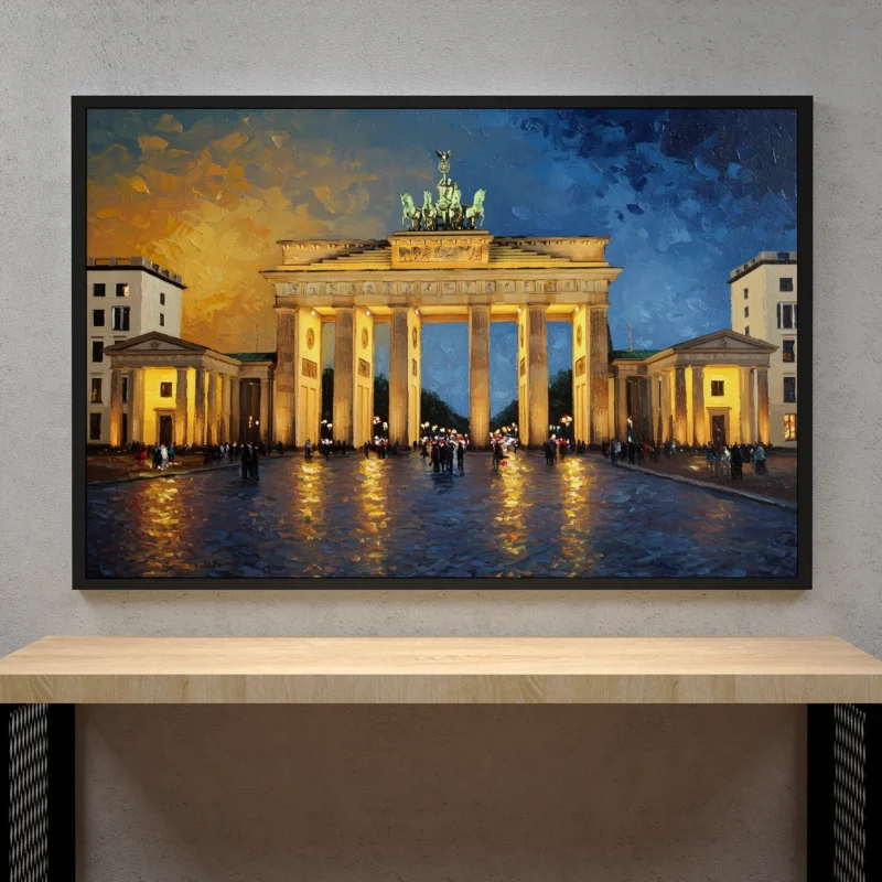 Berlin with Brandenburg Gate at Night – European Cityscape Digital Wall Art, Horizontal Printable Poster, Berlin Travel Decor, Instant Download