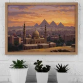 Cairo with the Pyramids at Sunset – Egyptian Desert Landscape Digital Wall Art, Horizontal Printable Poster, Ancient Wonders Decor, Instant Download