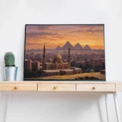 Cairo with the Pyramids at Sunset – Egyptian Desert Landscape Digital Wall Art, Horizontal Printable Poster, Ancient Wonders Decor, Instant Download