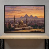 Cairo with the Pyramids at Sunset – Egyptian Desert Landscape Digital Wall Art, Horizontal Printable Poster, Ancient Wonders Decor, Instant Download