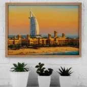 Dubai Old Town with Burj Al Arab – Middle Eastern Cityscape Digital Wall Art, Horizontal Printable Poster, Dubai Travel Decor, Instant Download