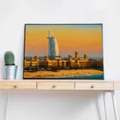 Dubai Old Town with Burj Al Arab – Middle Eastern Cityscape Digital Wall Art, Horizontal Printable Poster, Dubai Travel Decor, Instant Download