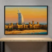 Dubai Old Town with Burj Al Arab – Middle Eastern Cityscape Digital Wall Art, Horizontal Printable Poster, Dubai Travel Decor, Instant Download