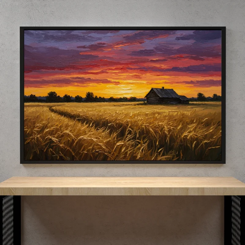 Golden Wheat Fields at Sunset – Rustic Landscape Digital Wall Art, Horizontal Printable Poster, Farmhouse Decor, Instant Download