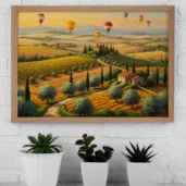 Hot Air Balloons Over Tuscan Countryside – Scenic Italy Landscape Digital Wall Art, Horizontal Printable Poster, Travel Decor, Instant Download