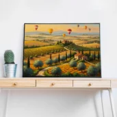 Hot Air Balloons Over Tuscan Countryside – Scenic Italy Landscape Digital Wall Art, Horizontal Printable Poster, Travel Decor, Instant Download
