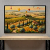 Hot Air Balloons Over Tuscan Countryside – Scenic Italy Landscape Digital Wall Art, Horizontal Printable Poster, Travel Decor, Instant Download