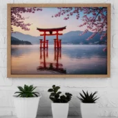 Japanese Torii Gate Over Water – Serene Landscape Digital Wall Art, Horizontal Printable Poster, Zen Decor, Instant Download