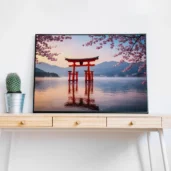 Japanese Torii Gate Over Water – Serene Landscape Digital Wall Art, Horizontal Printable Poster, Zen Decor, Instant Download
