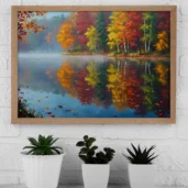 Lake Reflection with Autumn Trees – Fall Foliage Digital Wall Art, Horizontal Printable Poster, Nature Landscape Decor, Instant Download