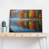 Lake Reflection with Autumn Trees – Fall Foliage Digital Wall Art, Horizontal Printable Poster, Nature Landscape Decor, Instant Download