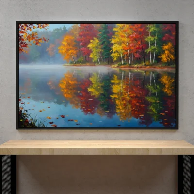 Lake Reflection with Autumn Trees – Fall Foliage Digital Wall Art, Horizontal Printable Poster, Nature Landscape Decor, Instant Download