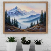 Misty Mountain Sunrise – Tranquil Mountain Landscape Digital Wall Art, Horizontal Printable Poster, Nature Sunrise Decor, Instant Download