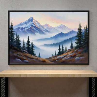 Misty Mountain Sunrise – Tranquil Mountain Landscape Digital Wall Art, Horizontal Printable Poster, Nature Sunrise Decor, Instant Download