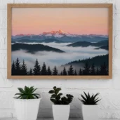 Misty Mountain Sunset – Serene Mountain Landscape Digital Wall Art, Horizontal Printable Poster, Nature Sunset Decor, Instant Download