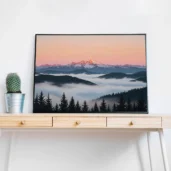 Misty Mountain Sunset – Serene Mountain Landscape Digital Wall Art, Horizontal Printable Poster, Nature Sunset Decor, Instant Download