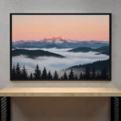 Misty Mountain Sunset – Serene Mountain Landscape Digital Wall Art, Horizontal Printable Poster, Nature Sunset Decor, Instant Download