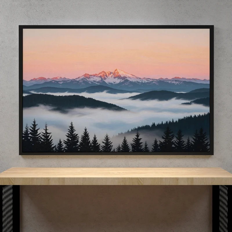 Misty Mountain Sunset – Serene Mountain Landscape Digital Wall Art, Horizontal Printable Poster, Nature Sunset Decor, Instant Download