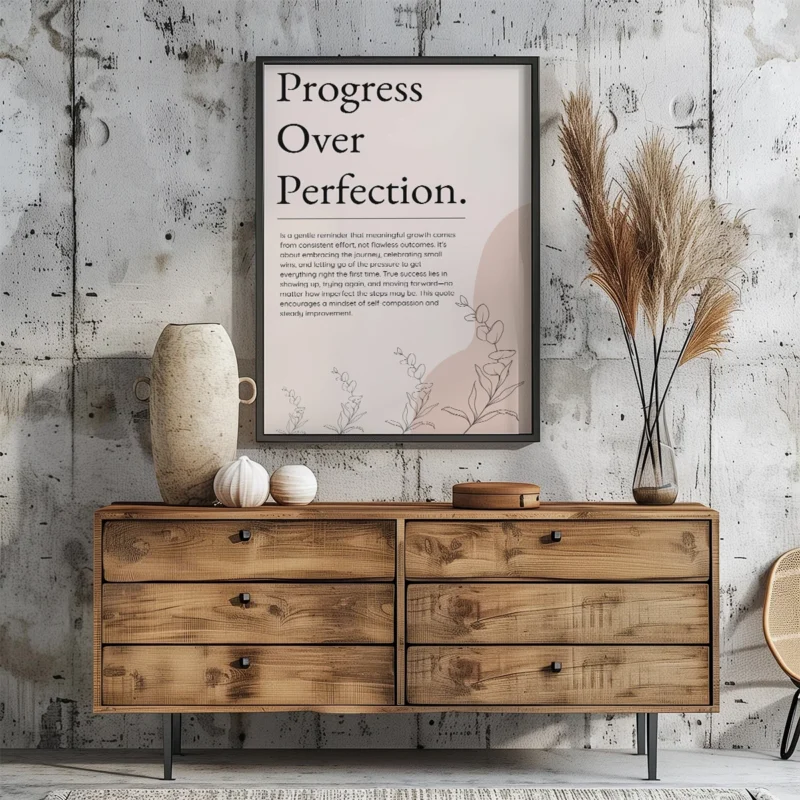 Progress Over Perfection – Motivational Quote Typography Wall Art, Horizontal Printable Poster, Minimalist Self-Growth Decor, Instant Download