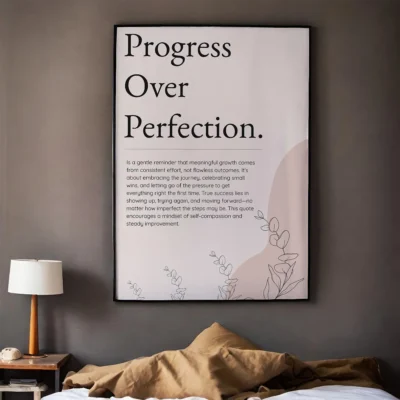 Progress Over Perfection – Motivational Quote Typography Wall Art, Printable Poster, Minimalist Self-Growth Decor, Instant Download