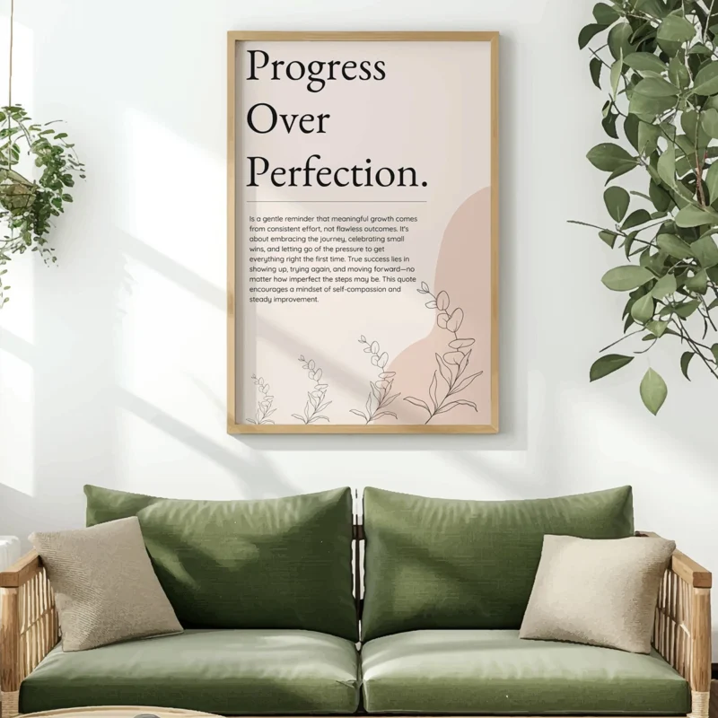 Progress Over Perfection – Motivational Quote Typography Wall Art, Horizontal Printable Poster, Minimalist Self-Growth Decor, Instant Download