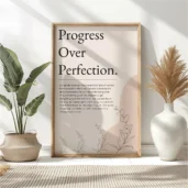 Progress Over Perfection – Motivational Quote Typography Wall Art, Horizontal Printable Poster, Minimalist Self-Growth Decor, Instant Download