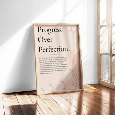Progress Over Perfection – Motivational Quote Typography Wall Art, Printable Poster, Minimalist Self-Growth Decor, Instant Download